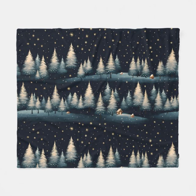 Manta Polar Starry Winter Forest Night Fleece Blanket (Frente (Horizontal))
