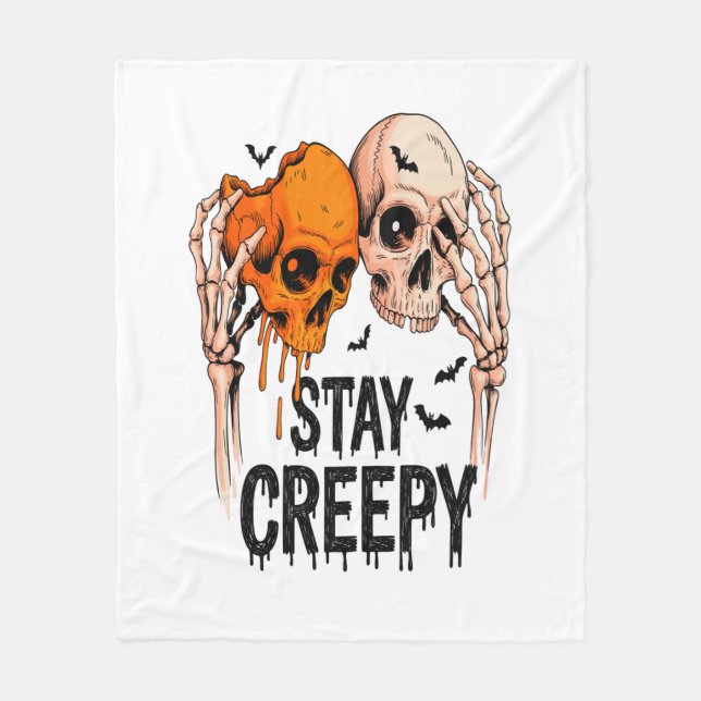 Manta Polar Stay Creepy PNG, Halloween con cráneo retro (Anverso)