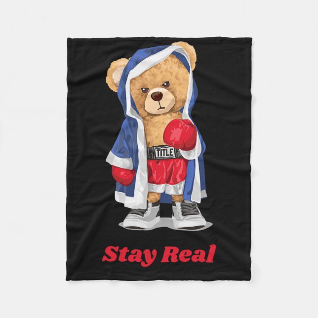 Manta Polar Stay Real Guay Boxing Bear Ilustracion Graphic De (Anverso)