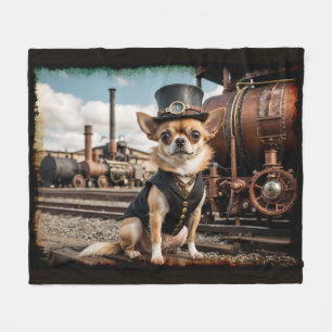 Manta Polar Steampunk Chihuahua y el tren