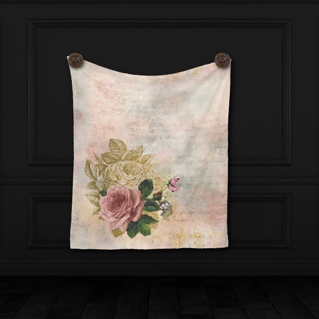 Manta Polar Steampunk Glam | Floral Rústica Rosa y Oro Rosa (Subido por el creador)