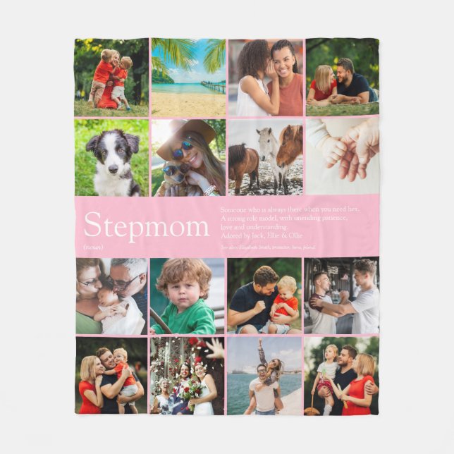Manta Polar Stepmom Bonus Mom Definition Collage de fotos Pink (Anverso)