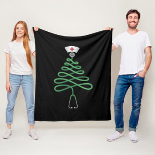 Manta Polar Stethoscope Árbol de Navidad Enfermera Bata de Nav