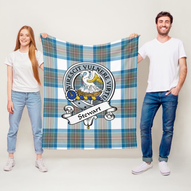 Manta Polar Stewart Muted Blue Clan Badge Tartan Plaid (In situ)