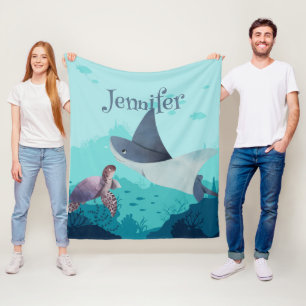 Manta Polar Stingray y tortuga personalizadas bajo el mar