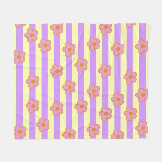 Manta Polar Stripe Morado Amarillo Tropical Floral Botánico (Frente (Horizontal))