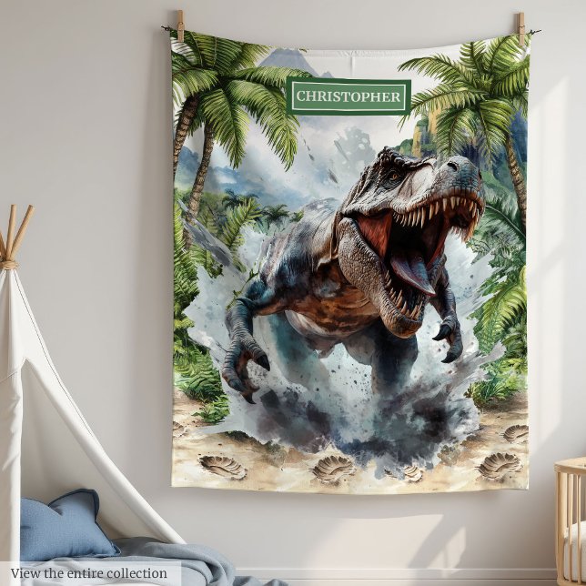 Manta Polar Strong T-Rex Blanket Nombre personalizado Niños pe (Strong T-Rex Blanket Custom Name Personalized Boys)