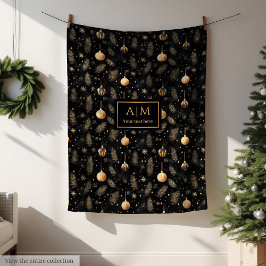 Manta Polar Stylish black and gold watercolor festive blanket 