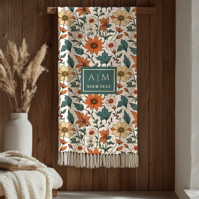Manta Polar Stylish Fall Flowers Olive Sage Copper Terracotta  (Stylish Fall Flowers Olive Copper Terracotta Blanket

)
