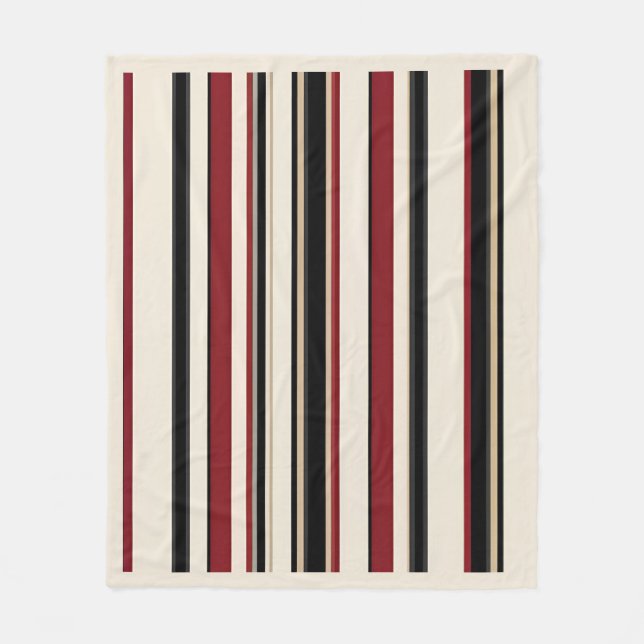 Manta Polar Stylish Striped Black Red Cream (Anverso)
