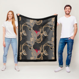 Manta Polar Stylish Vintage Floral Lace Pattern Red Black Gold