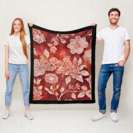 Manta Polar Stylish Vintage Floral Lace red and white