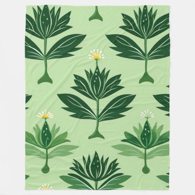 Manta Polar Stylized Plant Pattern – Harmony in Green (Anverso)