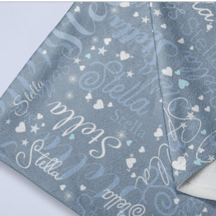 Manta Polar Su nombre, corazones cortos y estrellas azules