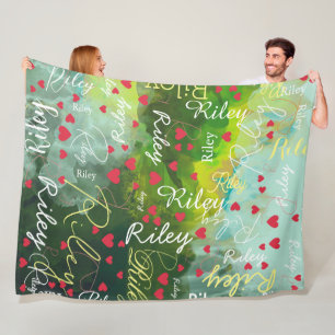 Manta Polar Su nombre es acuarela inicial y de corazón rojo