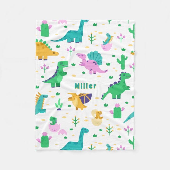 Manta Polar Su Nombre Personalizado Niños Cute Dinosaurios Col (Anverso)