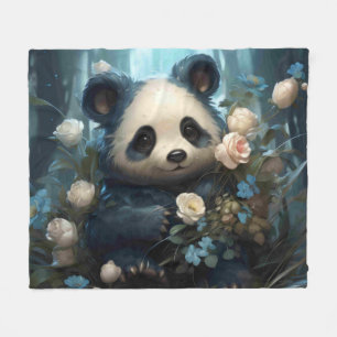 Manta Polar Suave oso panda entre Rosas de la selva