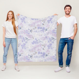 Manta Polar Suave patrón floral blanco lavanda púrpura