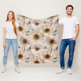 Manta Polar Suave patrón floral de girasol crema neutro
