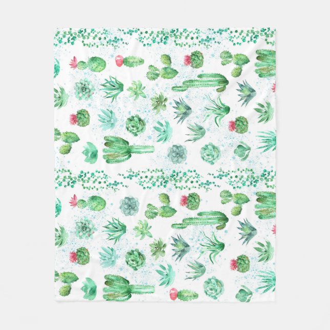 Manta Polar Suculento Jardín: Acuarela De Fondo Impresionante. (Anverso)