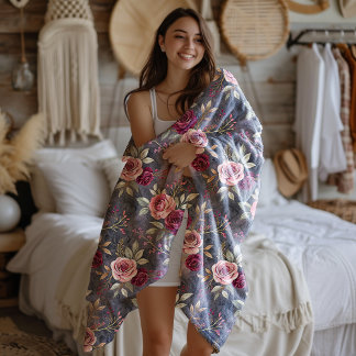 Manta Polar Sueño de Rosa de otoño borgoñoso y rosa