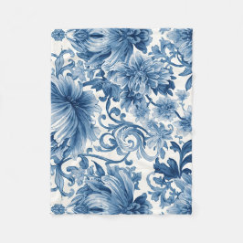 Manta Polar Sueños Azules | Chinoiserie Acuarela Floral Blanca