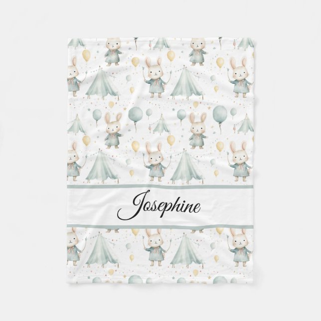 Manta Polar Sueños de Conejo Sabio Personalizado para Bebé (Anverso)