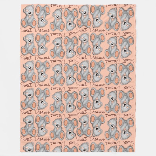 Manta Polar Sueños dulces Sueños de acurrucarse Teddy-peach-am (Anverso)