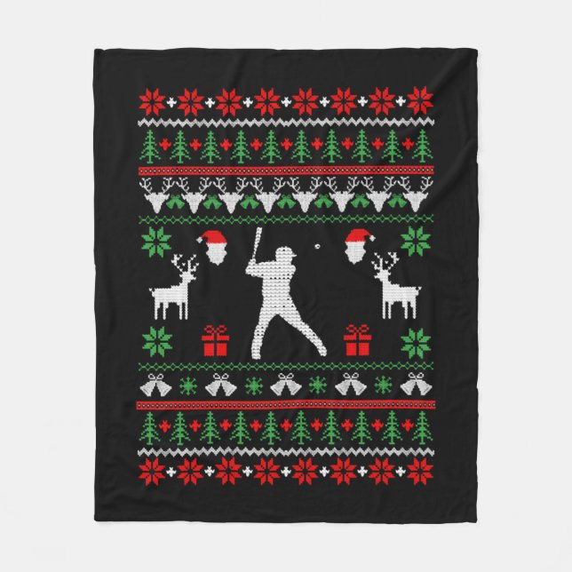 Manta Polar Suéter de Navidades feos de béisbol (Anverso)