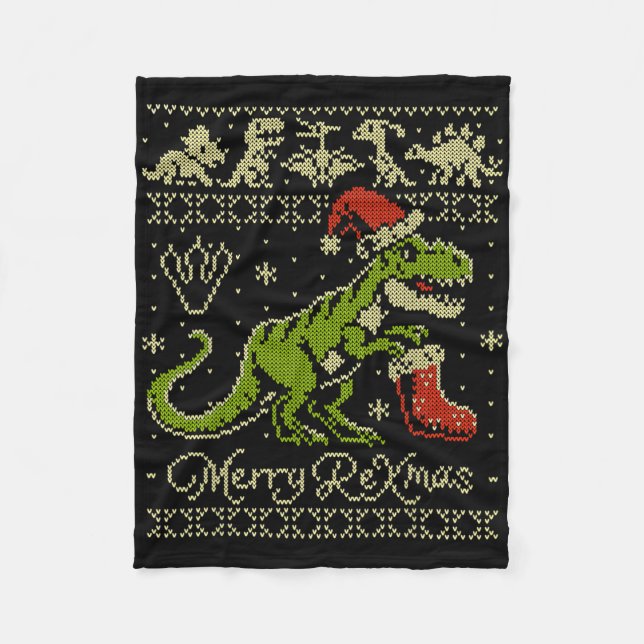 Manta Polar Suéter feo de Navidad de dinosaurio - Navidad dive (Anverso)
