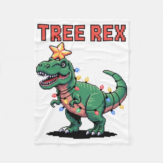 Manta Polar Suéter feo de Navidad Tree Rex Dinosaurio  (Anverso)