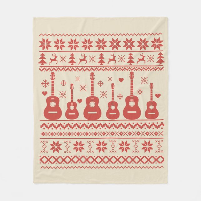 Manta Polar Suéter navideño feo guitarra acústica (Anverso)