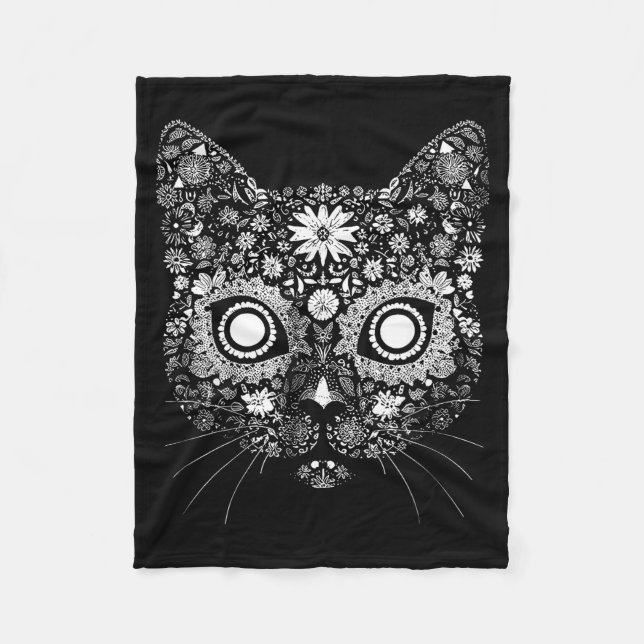 Manta Polar Sugar Cat Skull Flower Artistic Design  (Anverso)