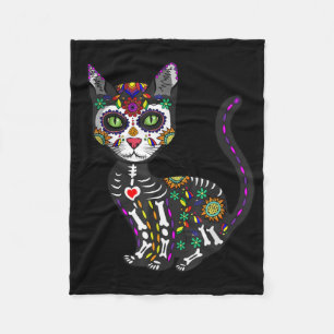 Manta Polar Sugar Skull Mexican Cat Halloween Day Of The Dead