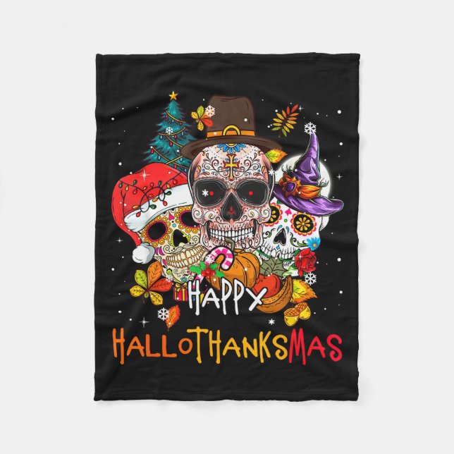Manta Polar Sugar-skull Skeleton Halloween Xmas Happy Hallotha (Anverso)