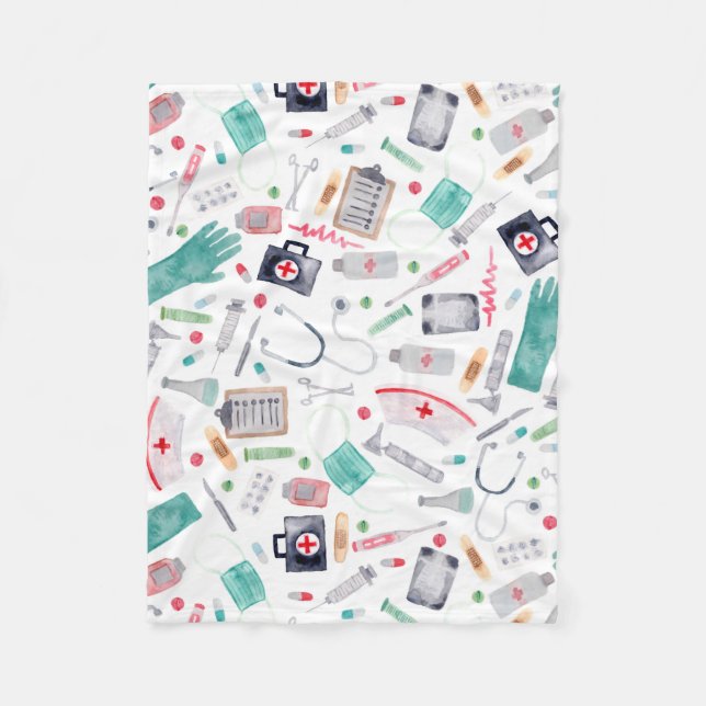 Manta Polar Suministros médicos en acuarela (Anverso)