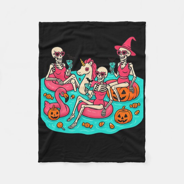 Manta Polar Summerween Skeleton Flamingo esperando el Hall (Anverso)