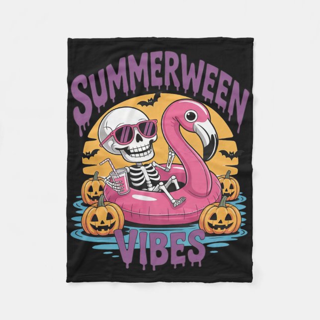 Manta Polar Summerween Vibes Skeleton Flamingo Spooky Hallowee (Anverso)