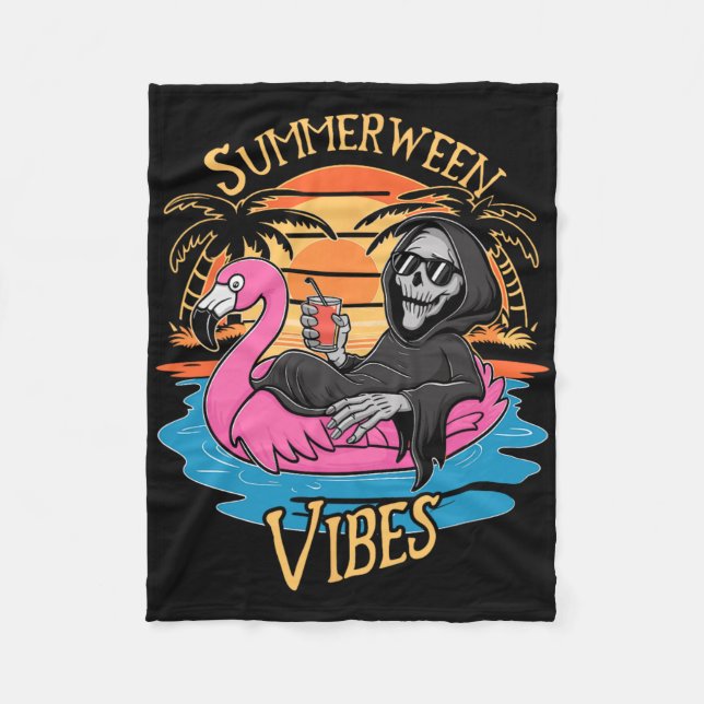 Manta Polar Summerween Vibes Skeleton Flamingo Spooky Hallowee (Anverso)