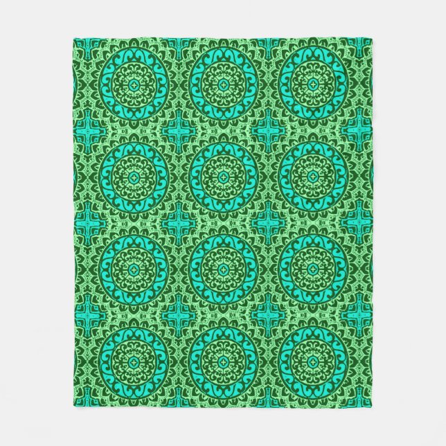 Manta Polar Sun Mandala Batik del Suroeste, Lime Green (Anverso)