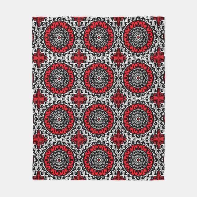Manta Polar Sun Mandala Batik del Suroeste, Rojo, Negro y Blan (Anverso)