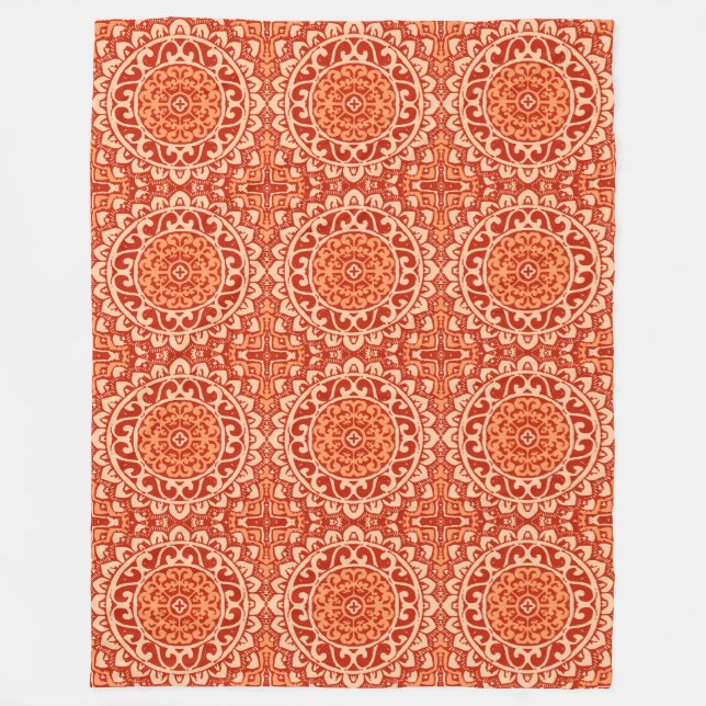 Manta Polar Sun Mandala Batik, suroeste, Naranja de Coral (Anverso)