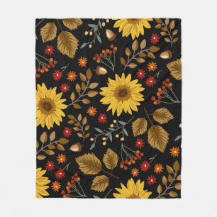 Manta Polar Sunflowers de otoño: fondo negro de arce