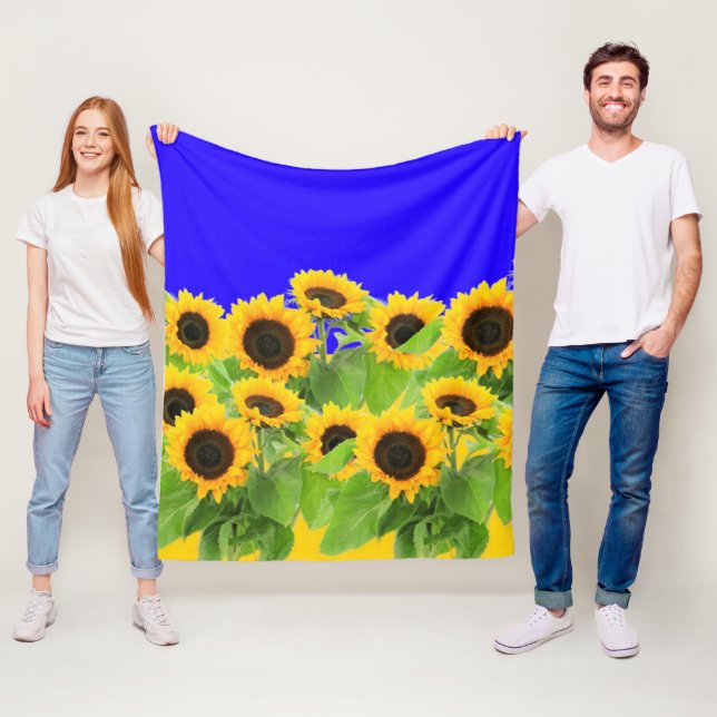 Manta Polar Sunflowers Fleece Blanket Ukraine Flag Colour (In situ)