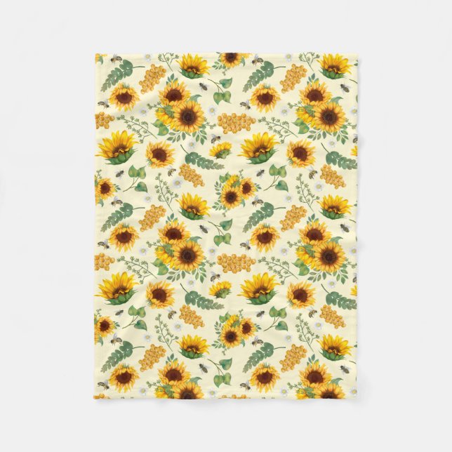 Manta Polar Sunflowers Honey Beds Yellow Floral Fleece Blanket (Anverso)