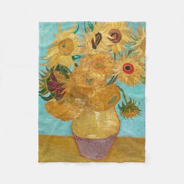 Manta Polar Sunflowers, Post Impressionist Still Life Painting (Anverso)