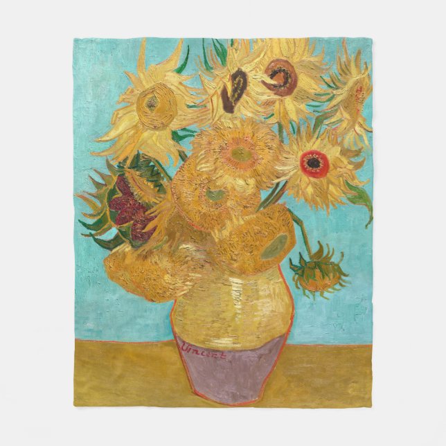 Manta Polar Sunflowers, Post Impressionist Still Life Painting (Anverso)