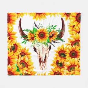 Manta Polar Sunflowers y Bull Skull
