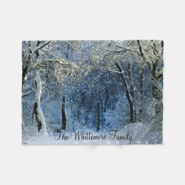 Manta Polar Sunlight Snow Winter Forest Name Fleece Blanket (Frente (Horizontal))