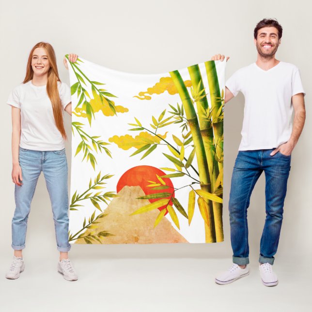 Manta Polar Sunrise Japonesa Oriental Con Bambú (In situ)